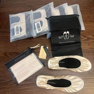 Rescue Flats Women's Champagne Size XL 12-13 Ballerina Style NWT w/High Heel Bag